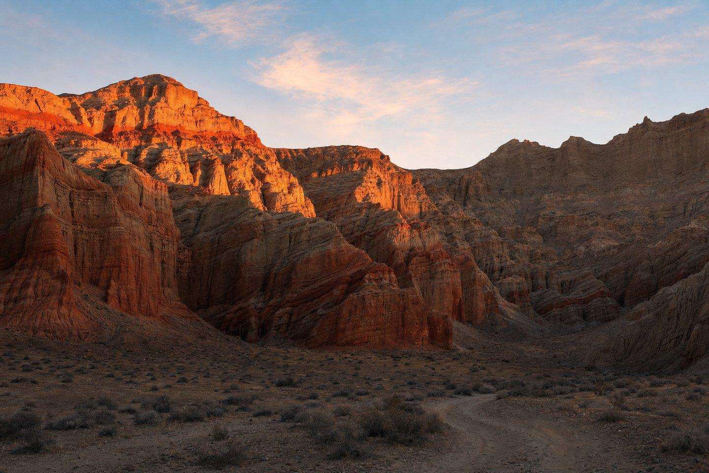 Red Rock Canyon State Park California: Striped Cliffs on Highway 14 (AI-generated image)
